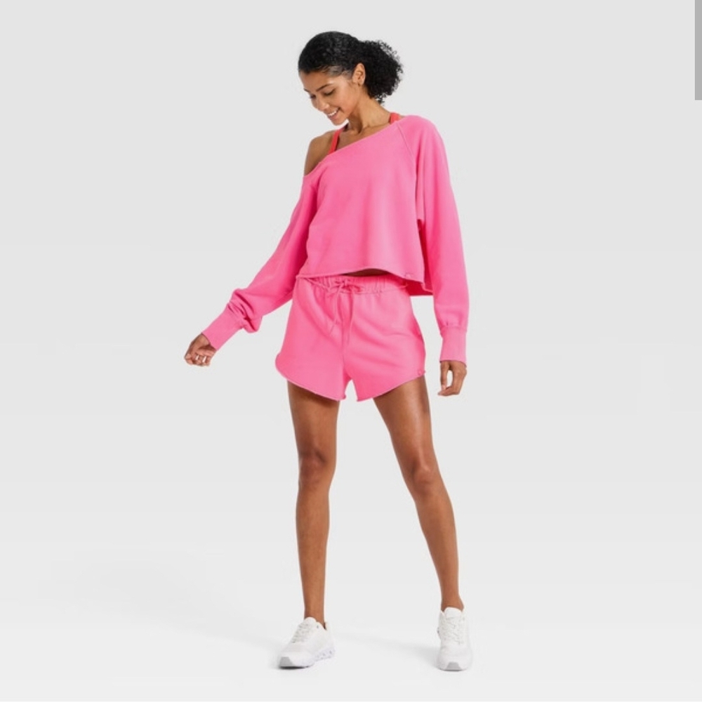 JoyLab Women's French Terry Off-The- Shoulder Sweatshirt Pink - Picture 3 of 3